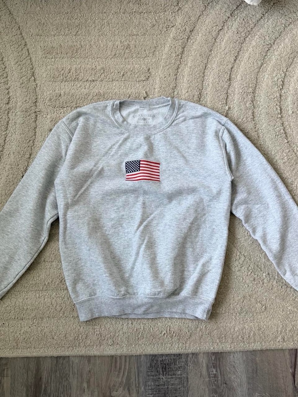 Light Gray Crewneck Sweatshirt with Flag Patch
